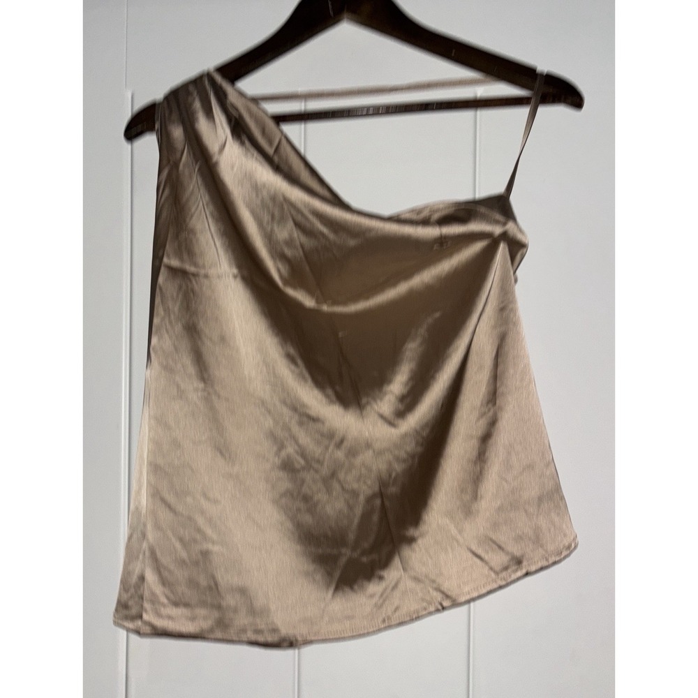 Mabel Satin Cowl Neck One Shoulder Slim Fit Top Women L Scandi Chic Minimalist